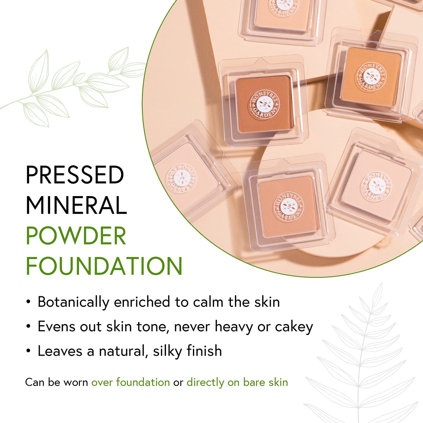 Honeybee Gardens Pressed Mineral Powder Foundation Refill, Avignon, Pale Light Neutral Shade, Adjustable Coverage, Natural Finish, With Botanical Extracts And Vitamin E, 7.5g