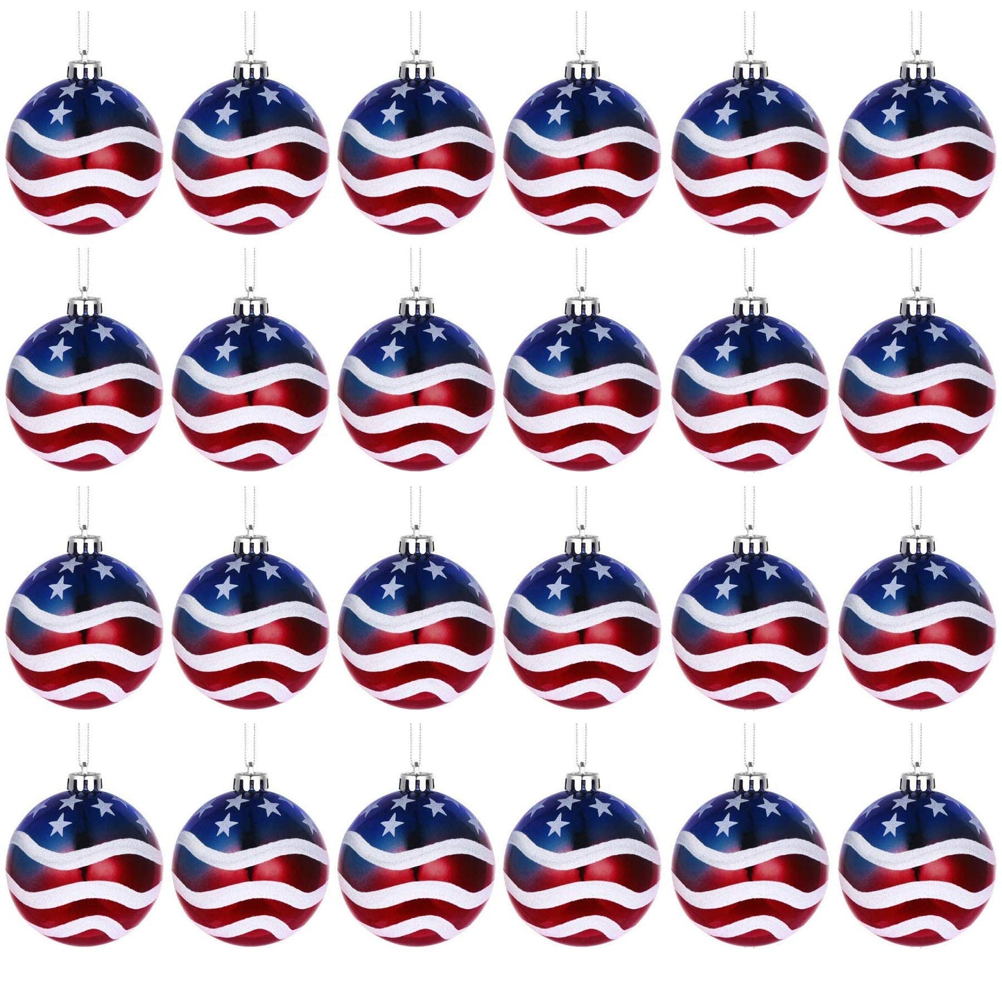 24pcs 3-1/4" (80mm) American Patriotic Christmas Ball Ornaments July of 4th Ball Hanging Independence Day Party Decor Holiday Wedding Tree Decorations