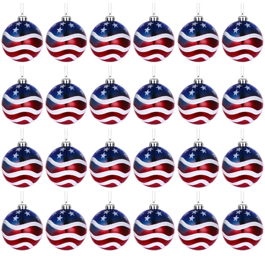 24pcs 3-1/4" (80mm) American Patriotic Christmas Ball Ornaments July of 4th Ball Hanging Independence Day Party Decor Holiday Wedding Tree Decorations