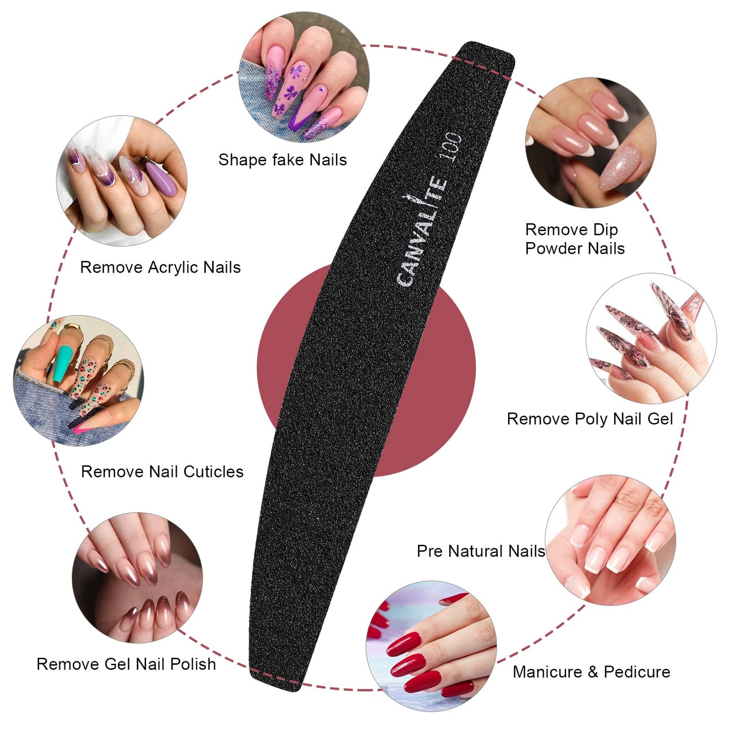 Canvalite 40 PCS Nail File Professional Reusable Peel and Stick Nail Files Replaceable Emery Boards 100 Grit Fingernail Files Manicure Tools for Home and Salon Use