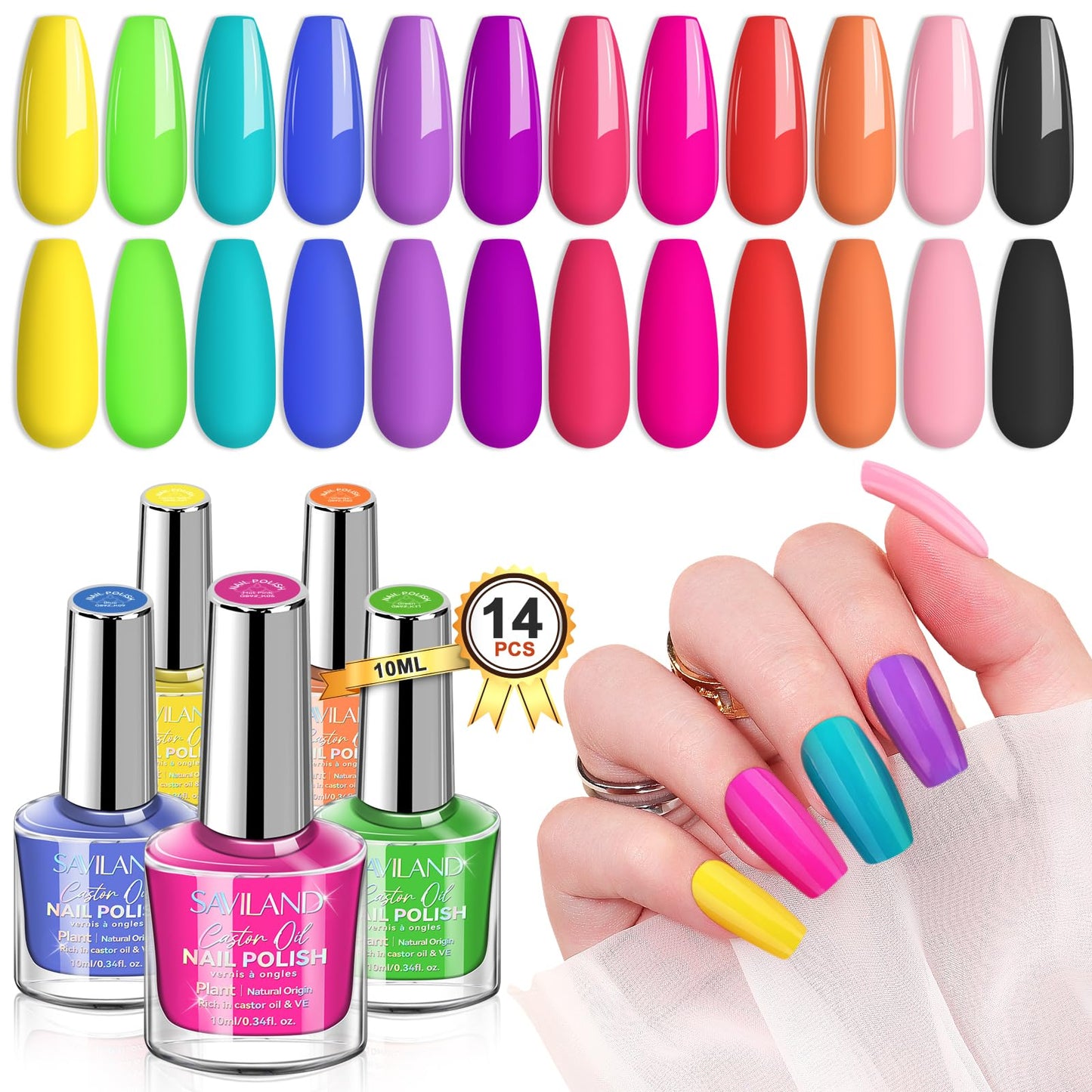 SAVILAND Quick Dry Nail Polish Set: 12 Neon Green Bright Colors 0.34 oz Pastel Regular Nail Polish Non Gel Bulk Nail Polish Kit with Base-Top Coat Summer Nail Lacquer for Finger Toe Acrylic Nail Art