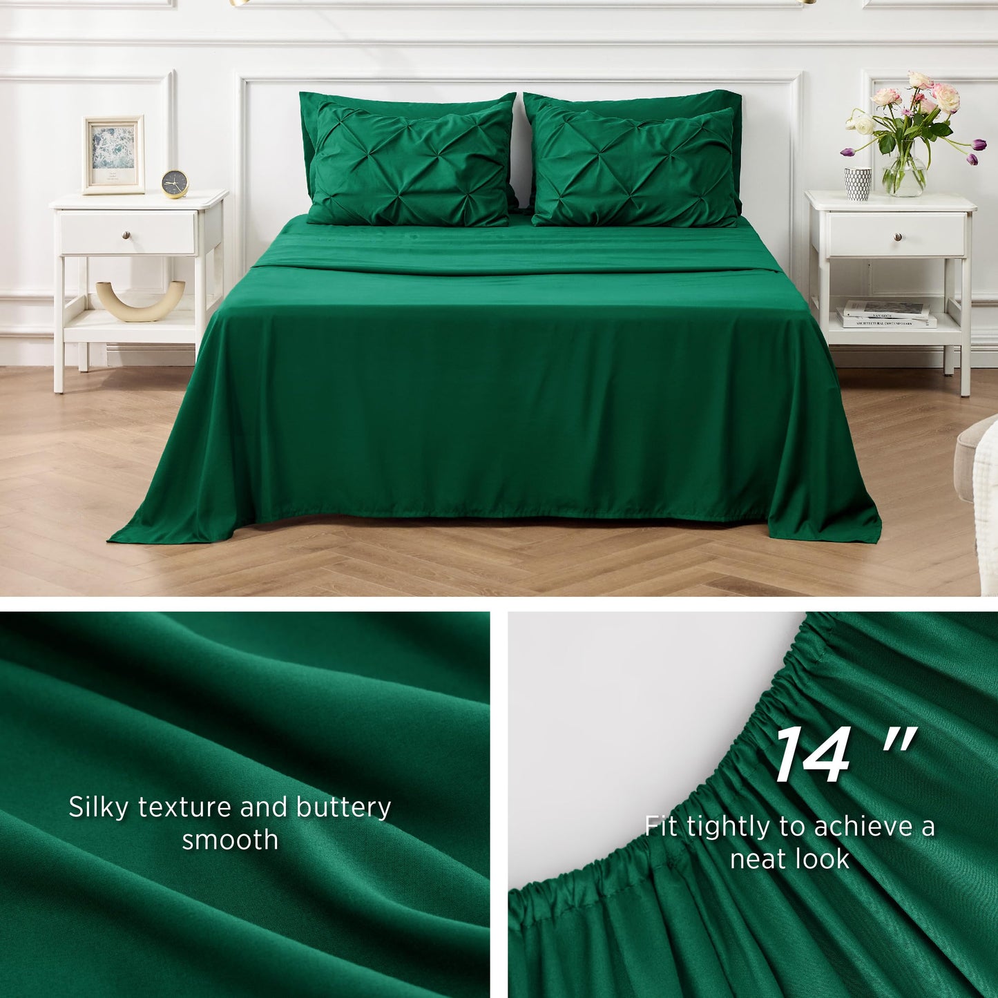 Bedsure Twin Comforter Set with Sheets - 5 Pieces Bedding Sets, Pinch Pleat Dark Green Bed in a Bag with Comforter, Pillowcase & Sham