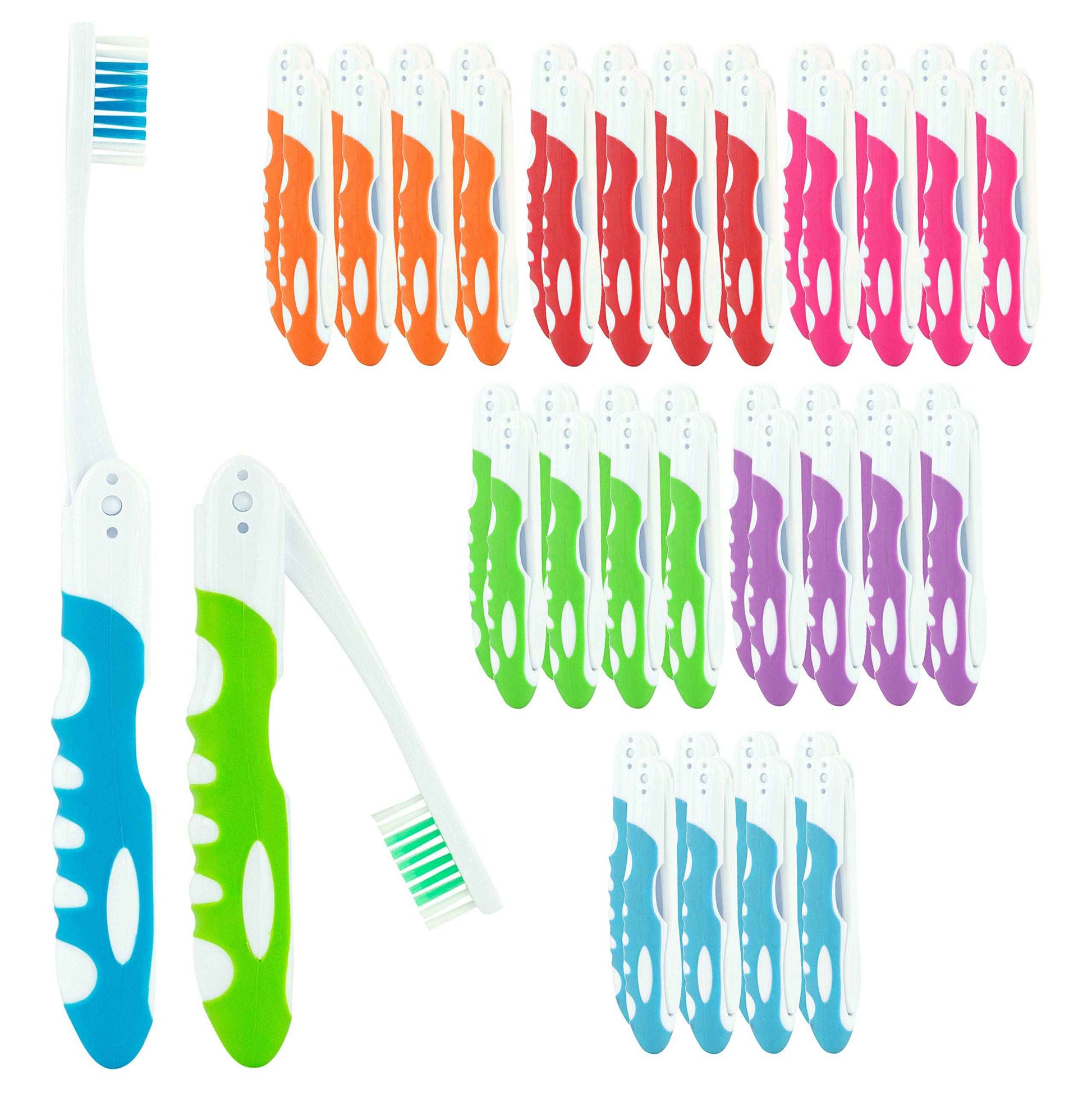 Bulk Portable Toothbrushes, Individually Wrapped, Manual Disposable Travel Toothbrush Set for Adults, Medium Soft Large Head, Multi Color Travel Toothbrush Kit (50 Pack)
