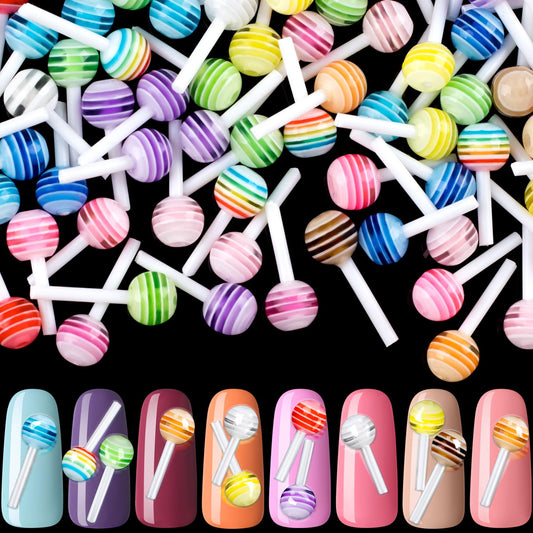 Joez Wonderful 50pcs Lollipop Candy Nail Charms, Kawaii 3D Nail Art Charm for Design, Mini Cute Sugar Colorful Acrylic Decoration Nail Supplies Accessories for Craft Valentines Christmas