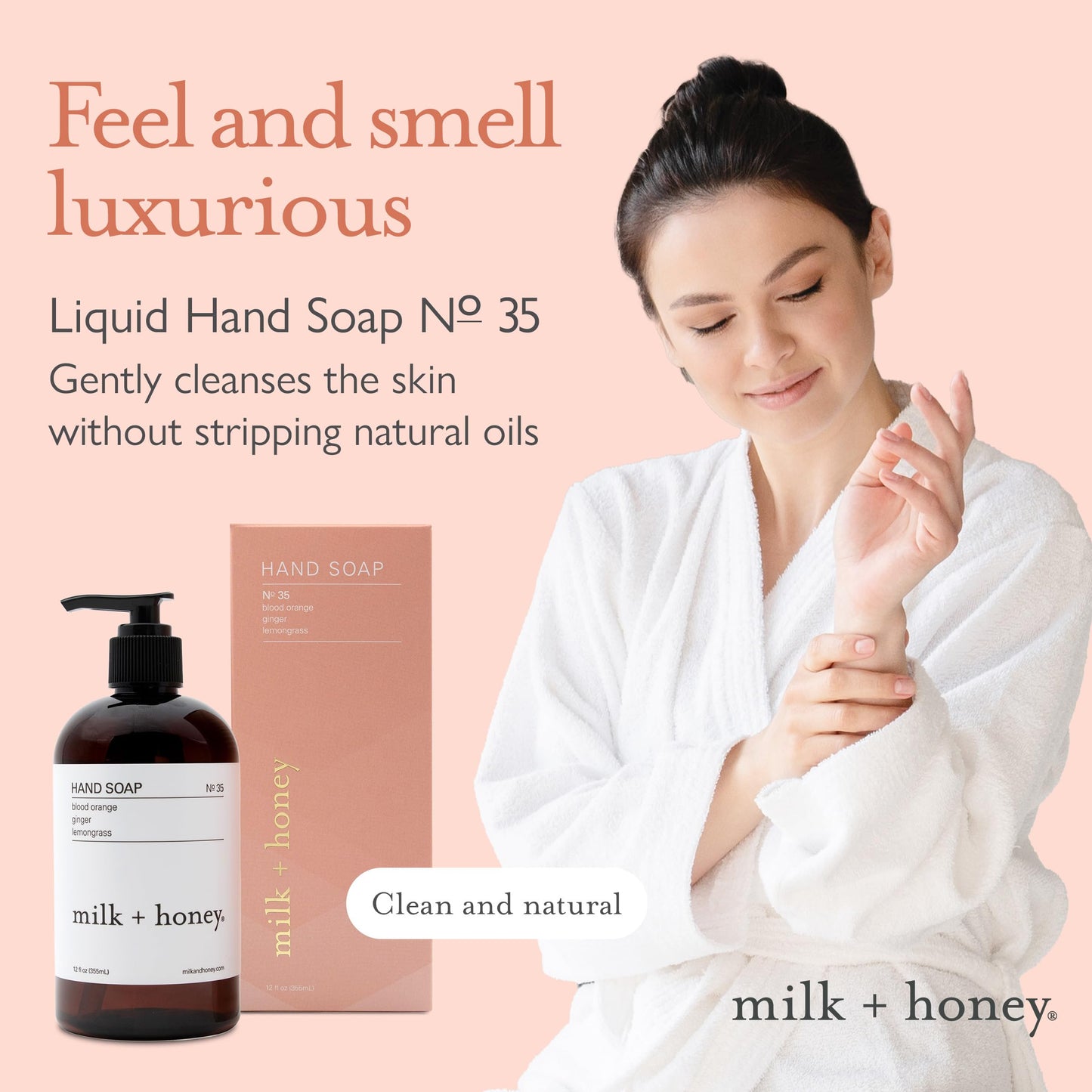 milk + honey Liquid Hand Soap No. 35, Moisturizing Hand Soap with Blood Orange, Lemongrass, and Ginger, Bright and Citrus Natural Hand Soap, 12 Fl Oz