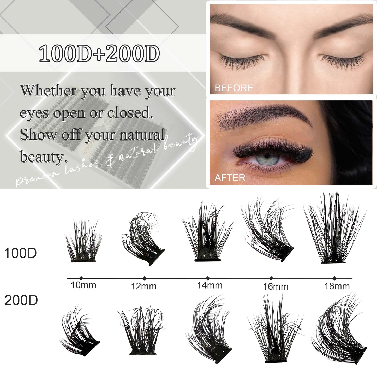 Lash Clusters Fluffy WHYBRAW DIY Lash Extension 280 Pcs Volume 100D 200D Cluster Eyelash Extension Thick Eyelashes Extension 10-18mm