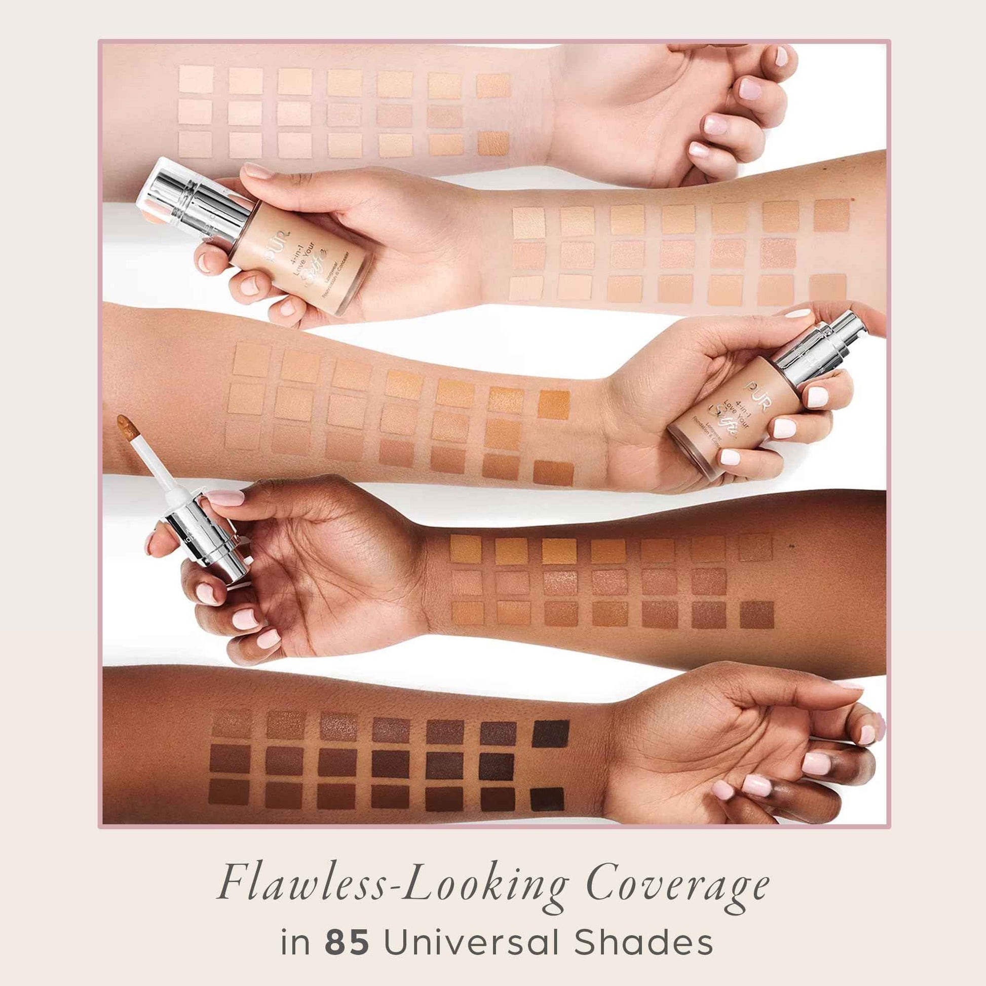 PÜR MINERALS 4-in-1 Love Your Selfie Longwear Foundation & Concealer, Full Coverage Liquid Foundation, Hydrating Formula, Cruelty Free