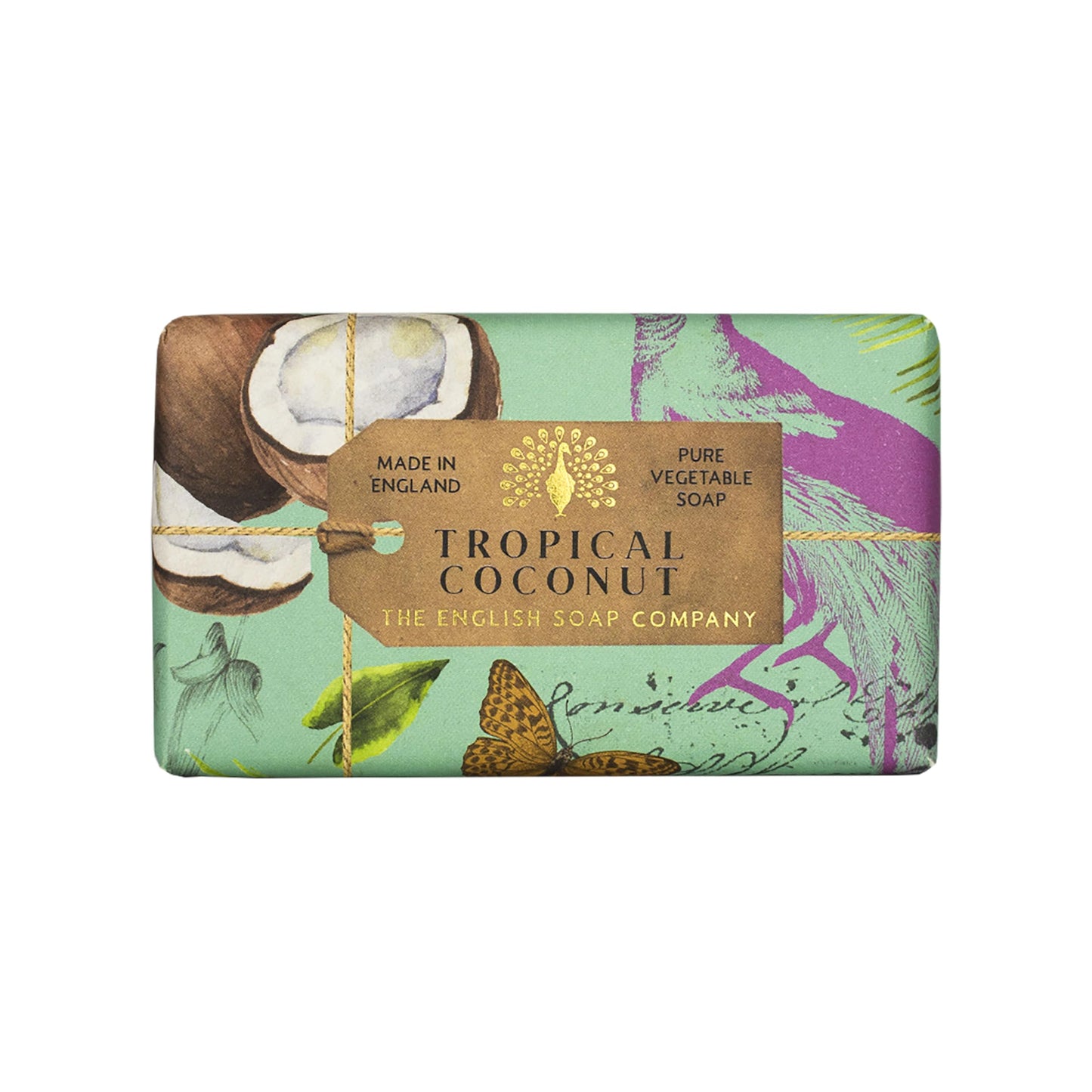 The English Soap Company Anniversary Wrapped Soap Bar, Luxury Coconut Shea Butter Soap Bar, Moisturising Soap Bar for Face and Body, Tropical Coconut Scent 190g