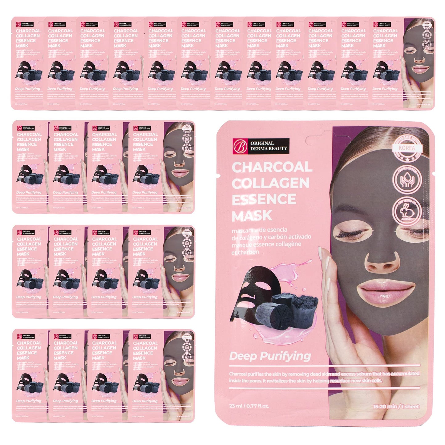 Innerest Original Derma Beauty Collagen Face Masks 24 PK Deep Purifying Charcoal Face Mask Skin Care Sheet Masks Set for Beauty & Personal Care Korean Face Mask