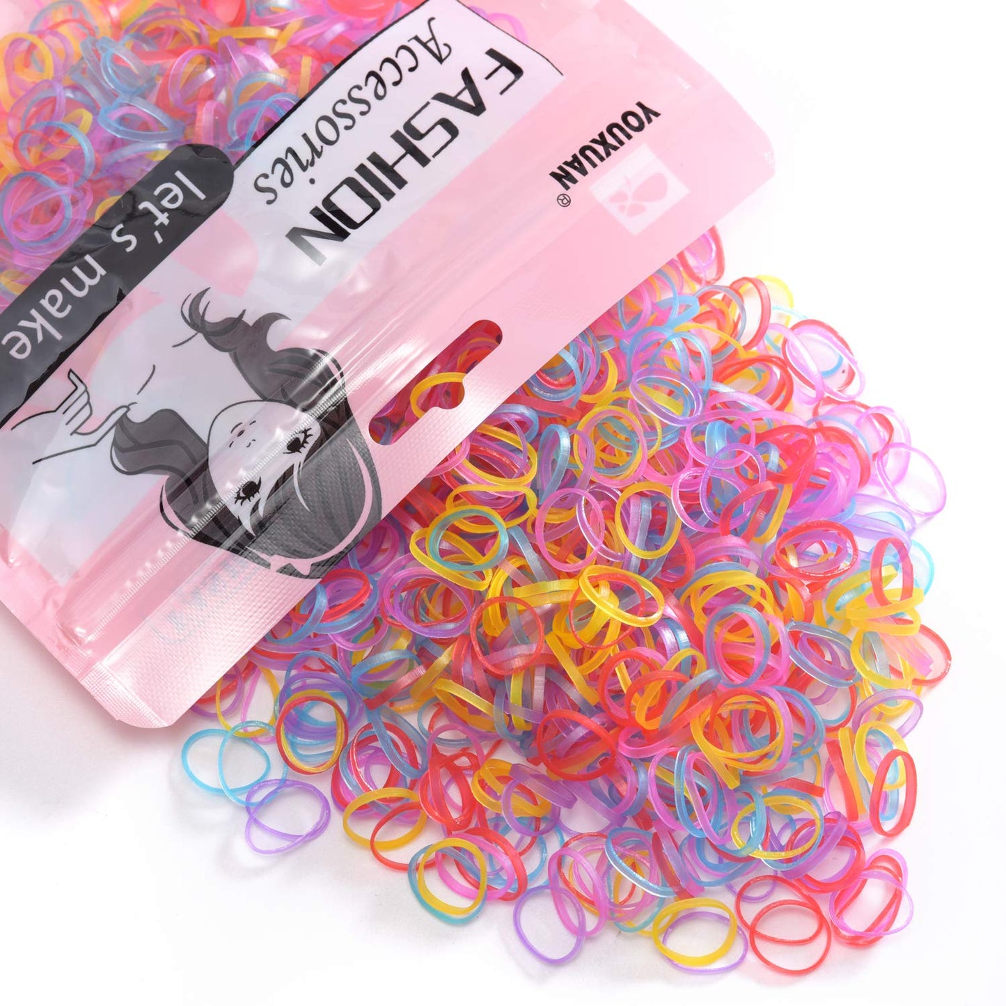 Youxuan Kids Elastics No Damage Colored Hair Bands Fashion Girls Hair Ties 1000 Count Small Size