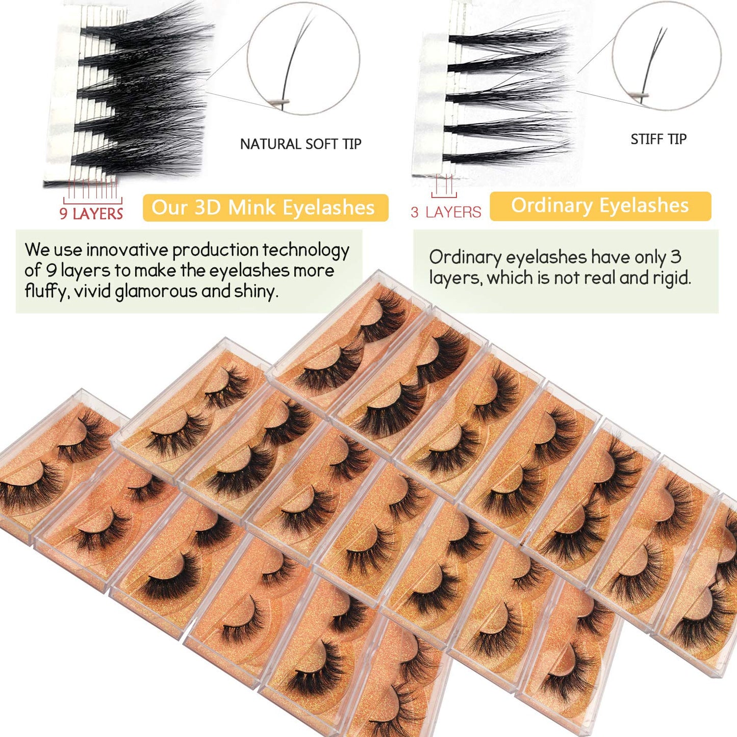 GOO GOO 3D Mink Eyelashes, 13mm to 25mm 20 Styles Multipack Fake Eyelashes Wholesale Bulk Eyelashes Reusable Handmade Siberian Mink False Eyelahses for Women