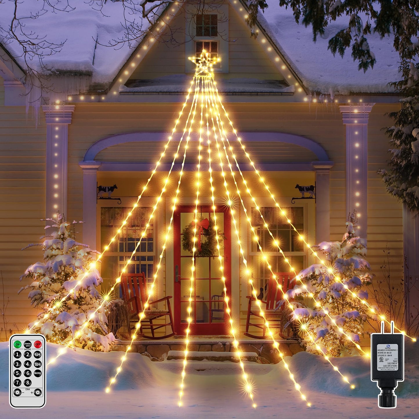 shineshine Christmas Lights 352LED 11.5FT, IP67 Waterproof Outdoor Christmas Decorations with 8 Lighting Modes, Remote Control Warm White Tree Lights for Outside Yard House