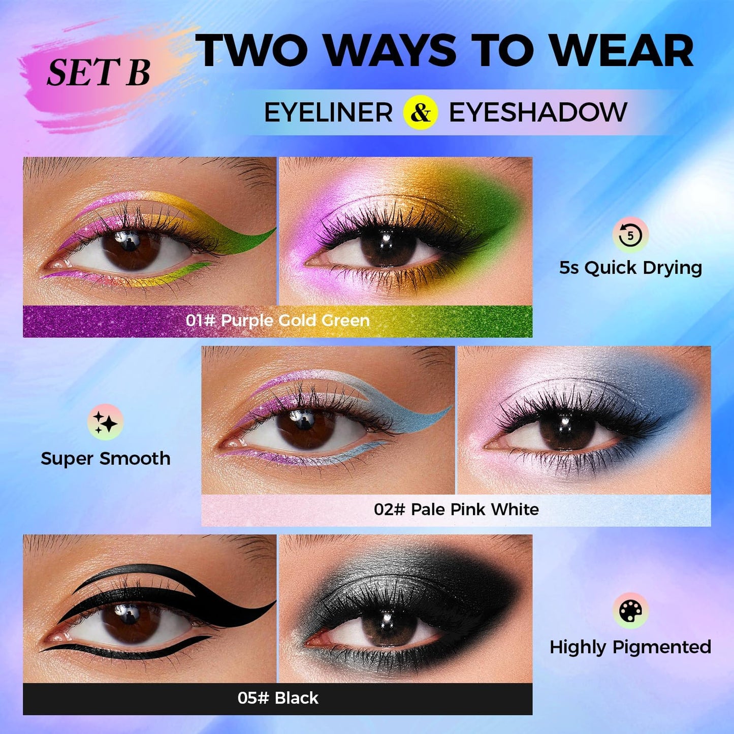 Multichrome Eyeliner, Colored Eyeliner Penclis with Retractable,Glitter Eyeliner Pencil for Halloween Makeup,Waterproof Eyeliner Pen,24h Long Lasting Eye Liner Smudge Proof Eye Pencil