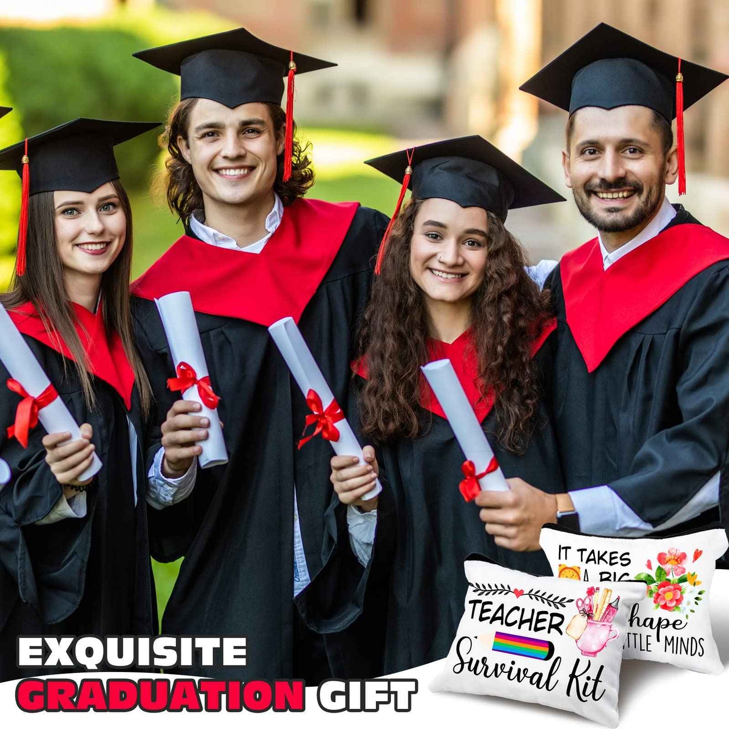 Irenare 30 Pcs Christmas Teacher Gift Thank You for Women Makeup Bag Cosmetic Bag Pencil Case Bags Travel Toiletry Canvas Pouch with Zipper for Christmas Teacher Appreciation Gift