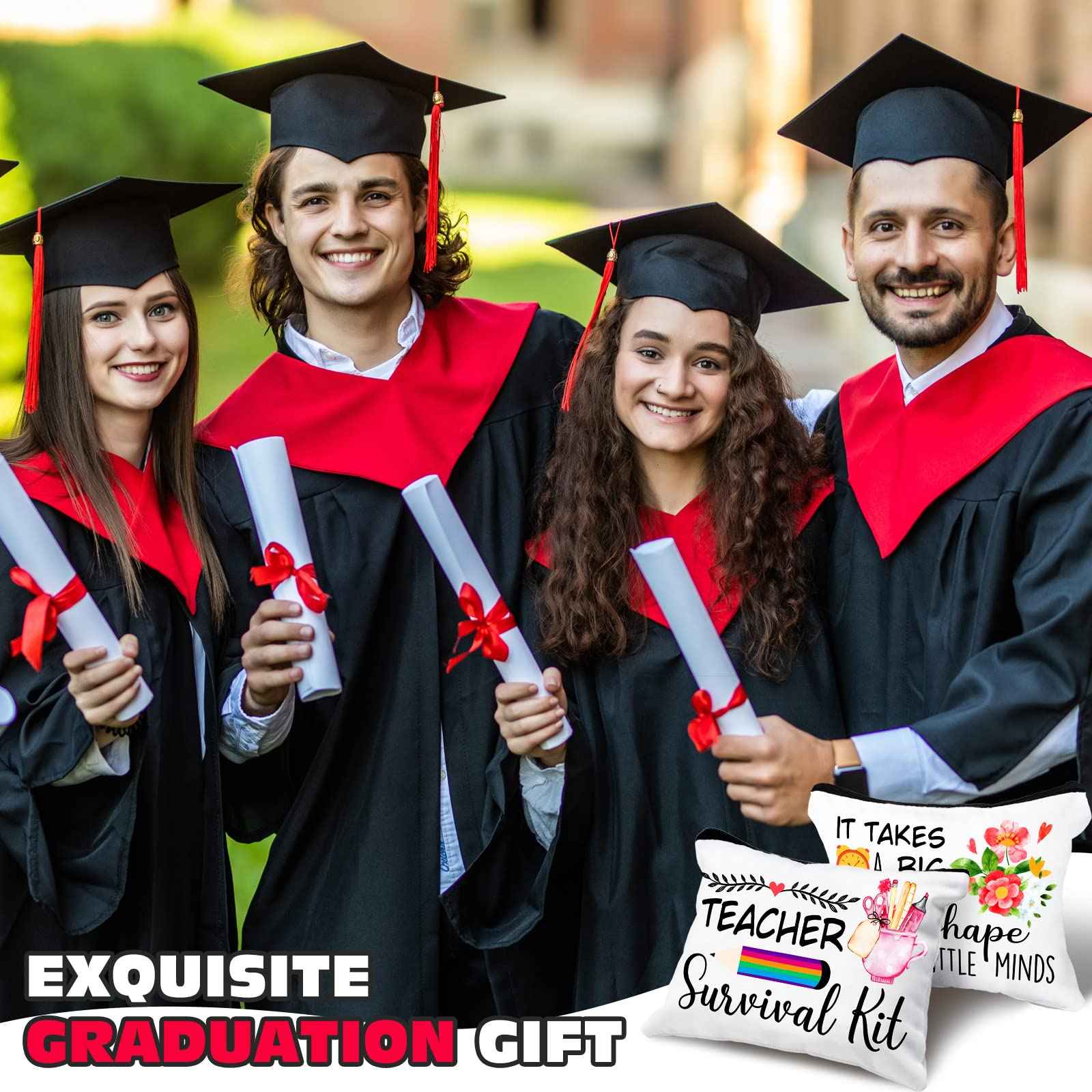 Irenare 30 Pcs Christmas Teacher Gift Thank You for Women Makeup Bag Cosmetic Bag Pencil Case Bags Travel Toiletry Canvas Pouch with Zipper for Christmas Teacher Appreciation Gift