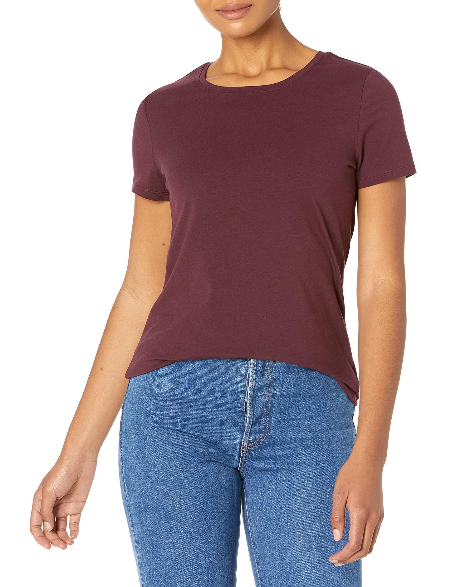 Amazon Essentials Women's Classic-Fit Short-Sleeve Crewneck T-Shirt, Pack of 2, Burgundy/Navy, X-Small