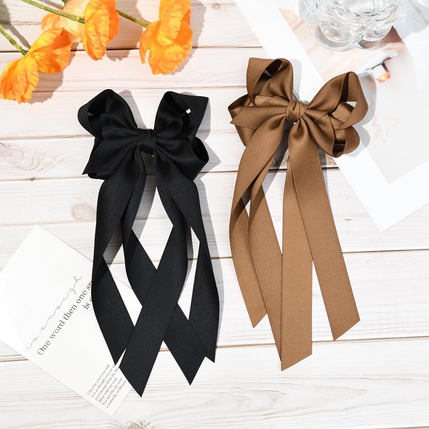 Hair Accessories: 2PCS Metal Clips, Ribbon Slides for Girls, Toddlers, Teens, Kids in Black & Brown