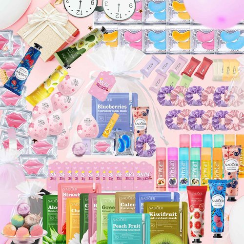 132 PCS Spa Party Supplies for Women, Spa Party Favors Includes Face Masks, Lip Masks, Eye Masks, Hand Cream, Lip Balm, Bath Bombs, Spa Birthday Sleepover Party Supplies Spa Party Favors
