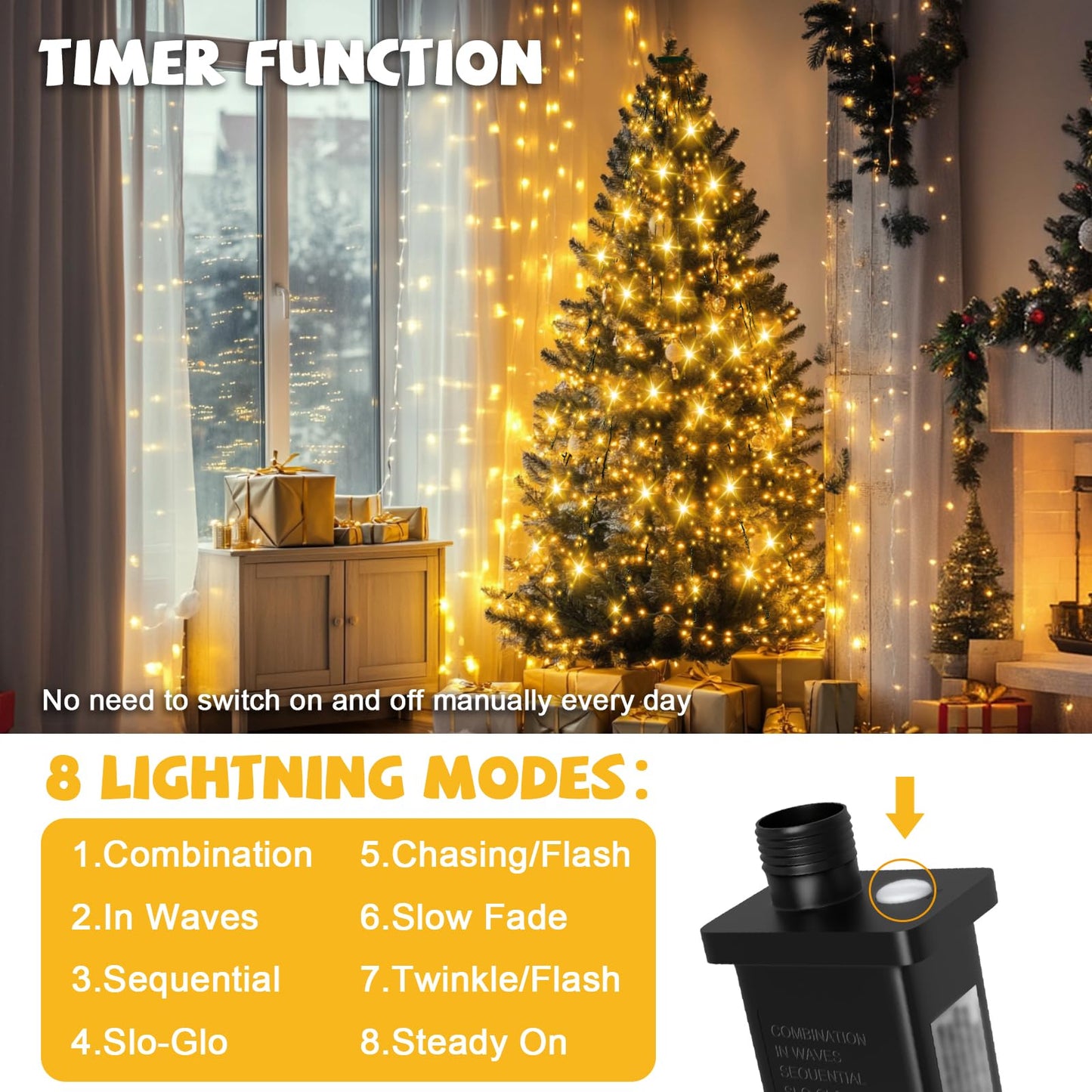 FFZZKJ 400 LED Christmas Tree Lights 8 Modes Christmas String Lights for Tree with Timer 6.6FT x 16 Lines Lights String Waterproof Christmas Decorations Outdoor/Indoor with Memory Function, Warm White