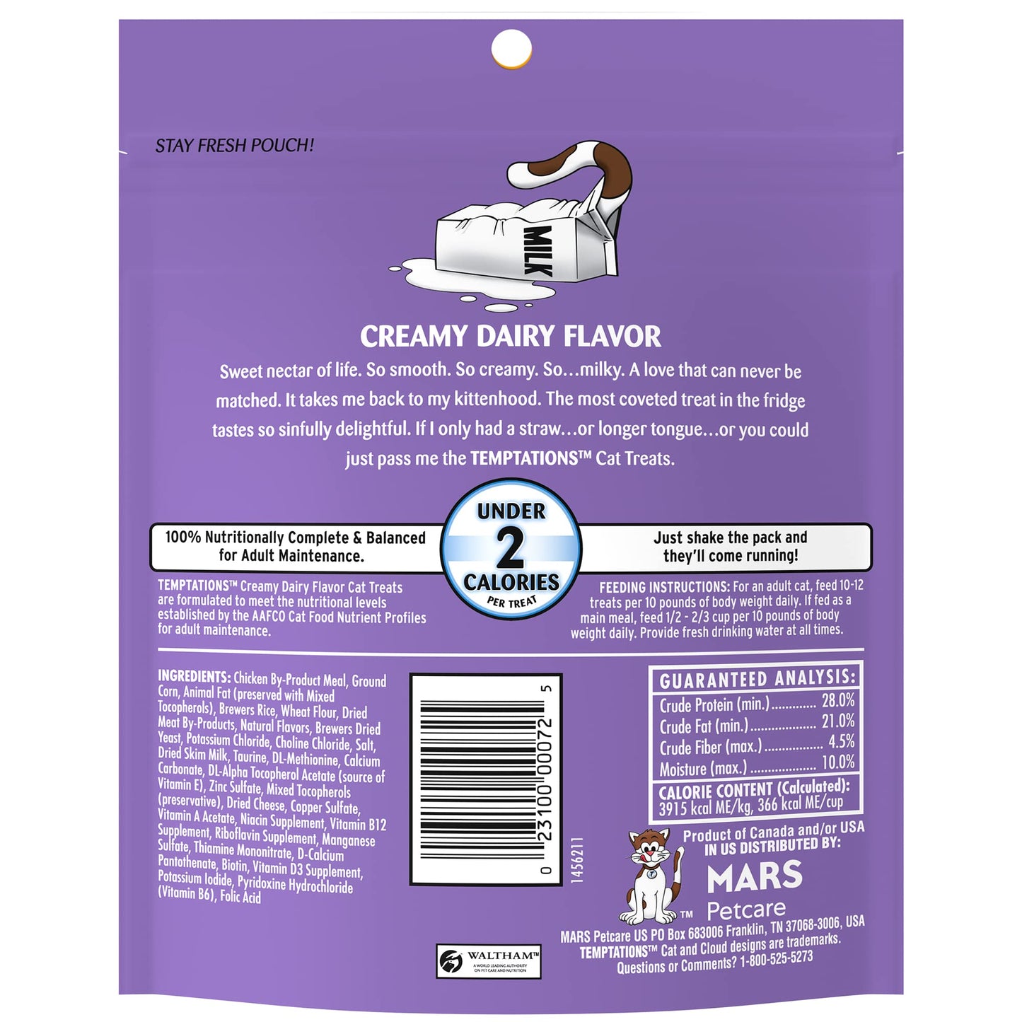 Temptations Classic Crunchy and Soft Cat Treats Creamy Dairy Flavor, 6.3 oz. Pouch (Pack of 10)