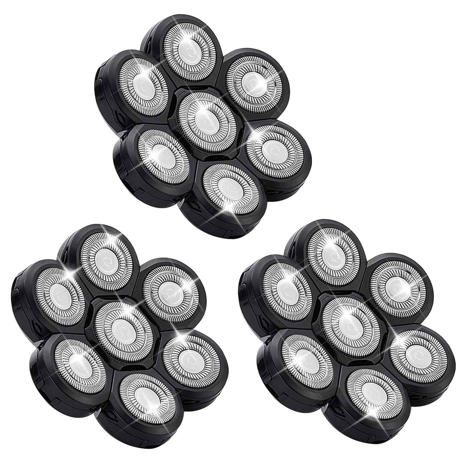 7 Head Shaver Replacement Razor Heads for Many Brands Bald Men's Electric Foil Shaver Replacement,Universal Shaver Replacement Blades for Electric Razor for Men Bald and Face (Black 7 Head/3PCS)