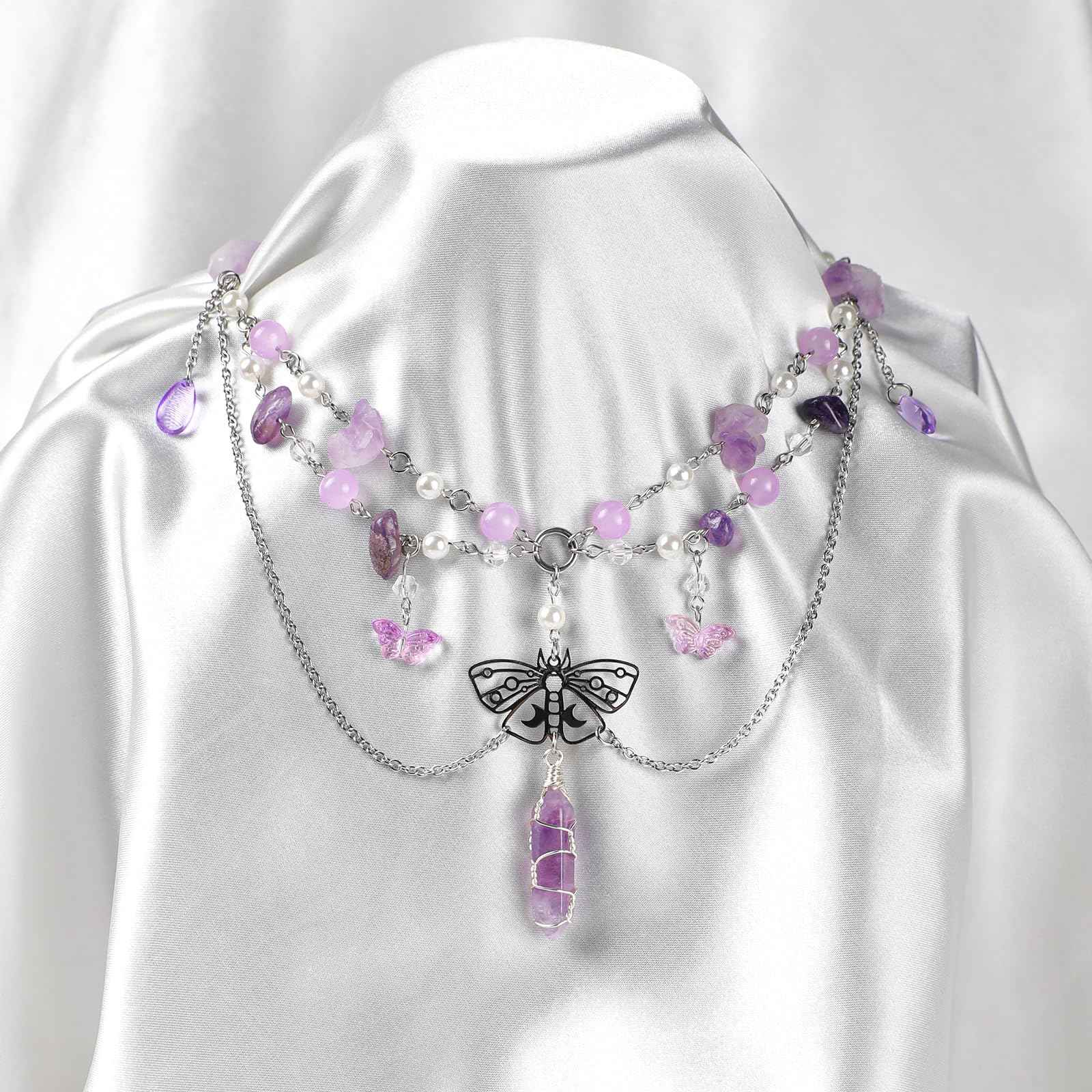 MOSTORY Purple Flower Crown and Fairy Necklace for Women Renaissance Halloween Cosplay