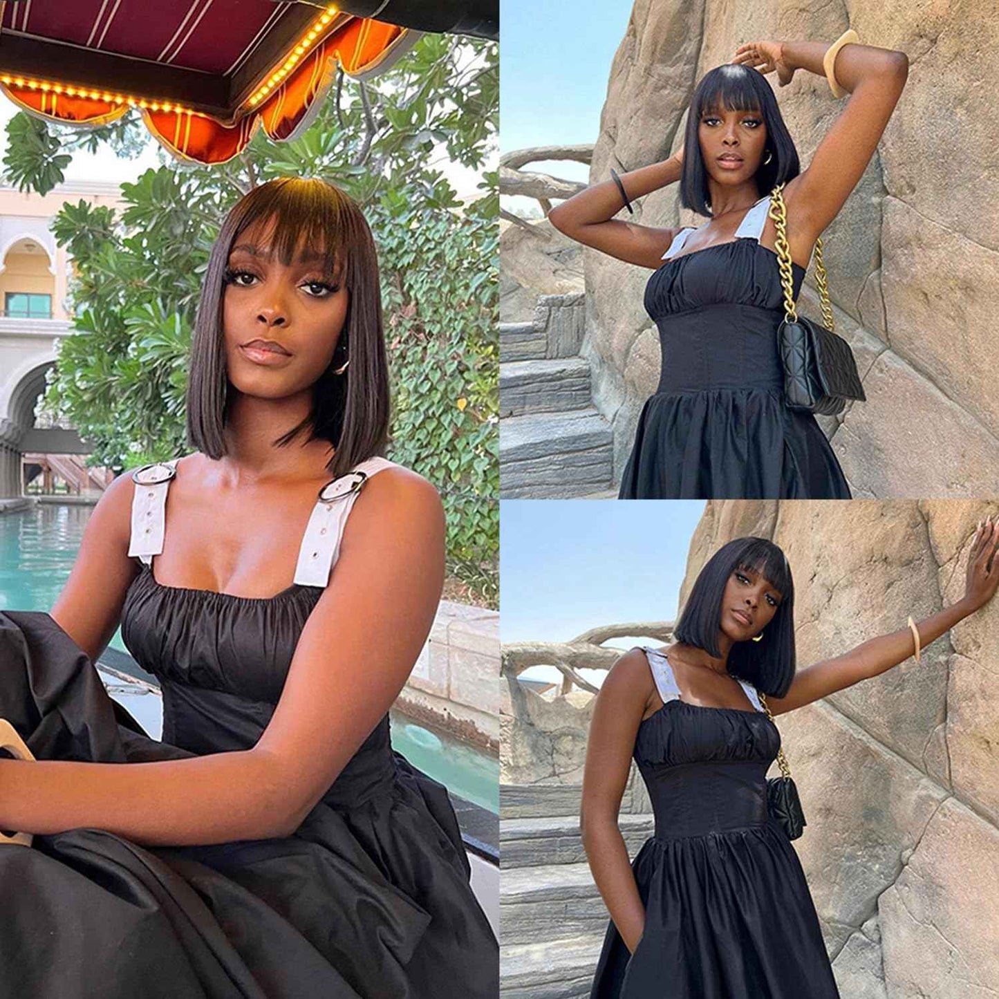 Lusina Bob Wig Human Hair with Bangs Glueless 2x4 HD Lace Colsure Wigs Human, Ready to Go Short Wigs For Women Beginner Friendly (Black, 12 Inch)