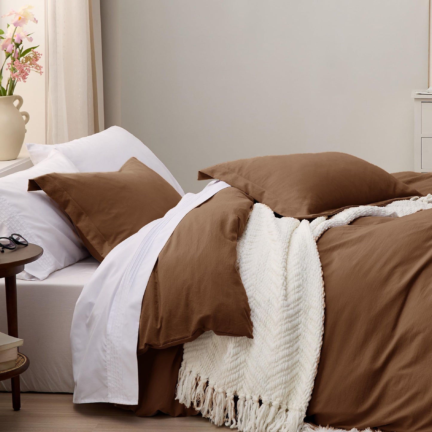 Bedsure Brown Twin Duvet Cover Set - Soft Prewashed Duvet Cover Twin Size, 2 Pieces, 1 Duvet Cover 68x90 Inches with Zipper Closure and 1 Pillow Sham, Comforter Not Included