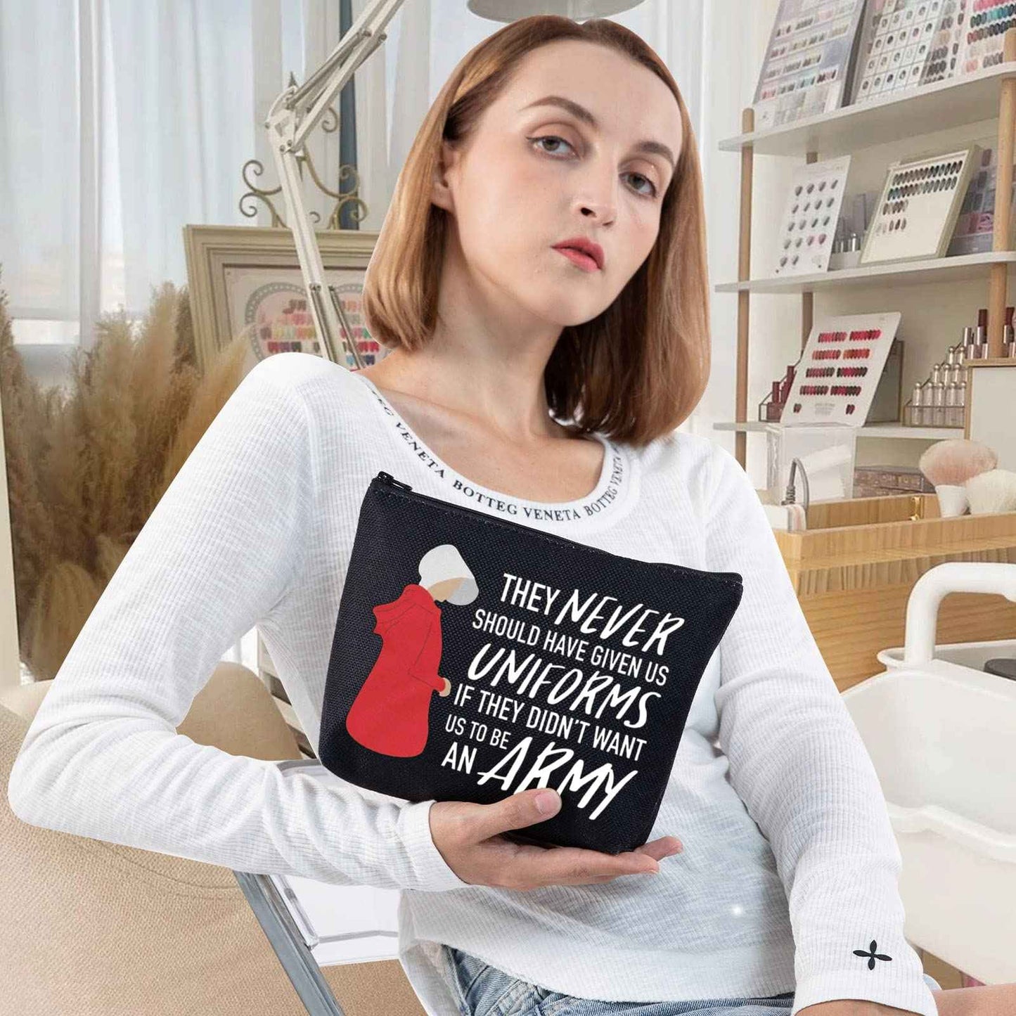 LEVLO Joan Alfred TV Show Cosmetic Make Up Bag Offred Fans Gift Republic of Gilead Merchandise (They Never Should Black)