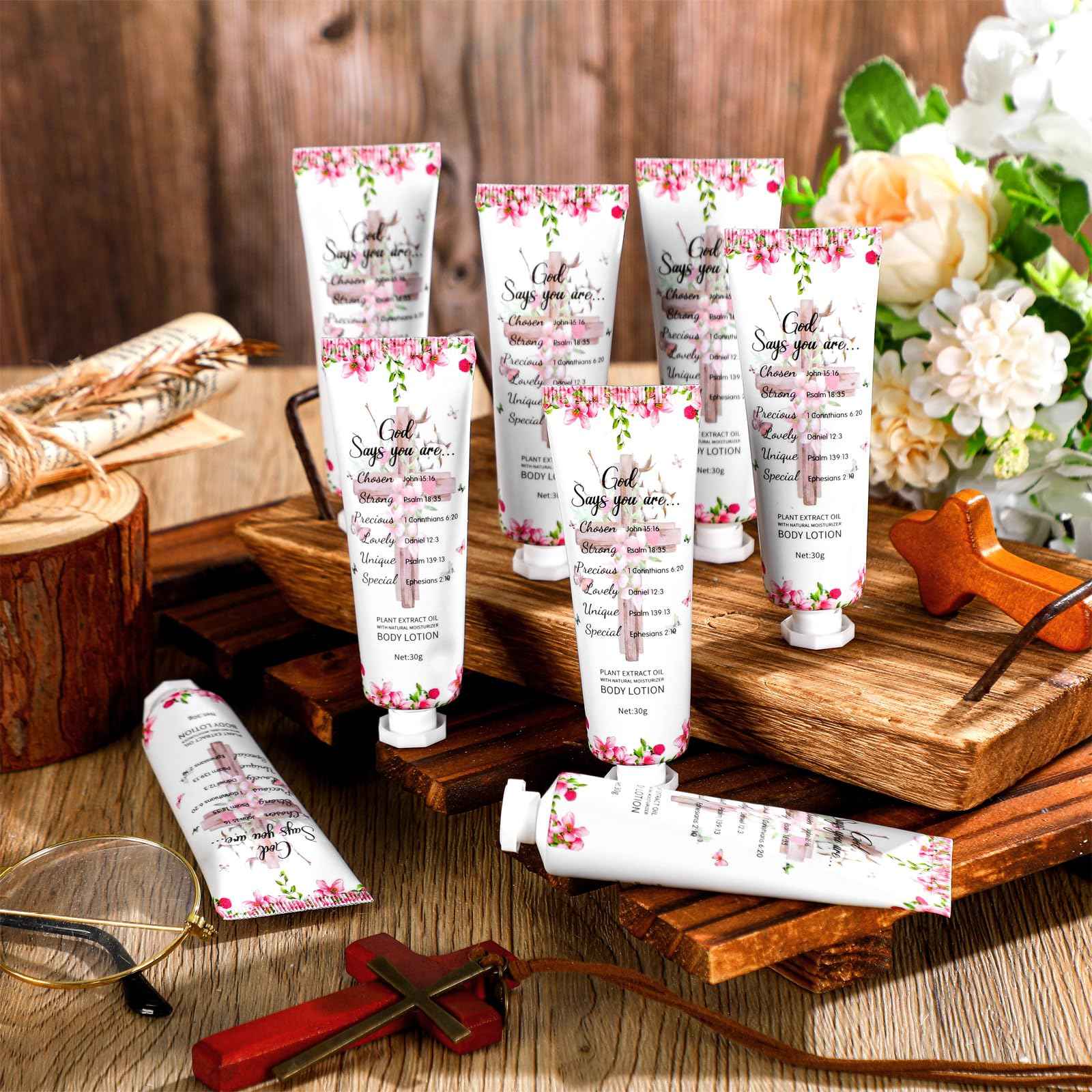 Siifert 24 Pcs Christian Body Lotions Bulk Gifts for Women Breast Cancer Awareness Gifts Inspirational Bible Verse Lotion Mini Travel Christian Religious Hand Cream for Appreciation Women Teacher Mom