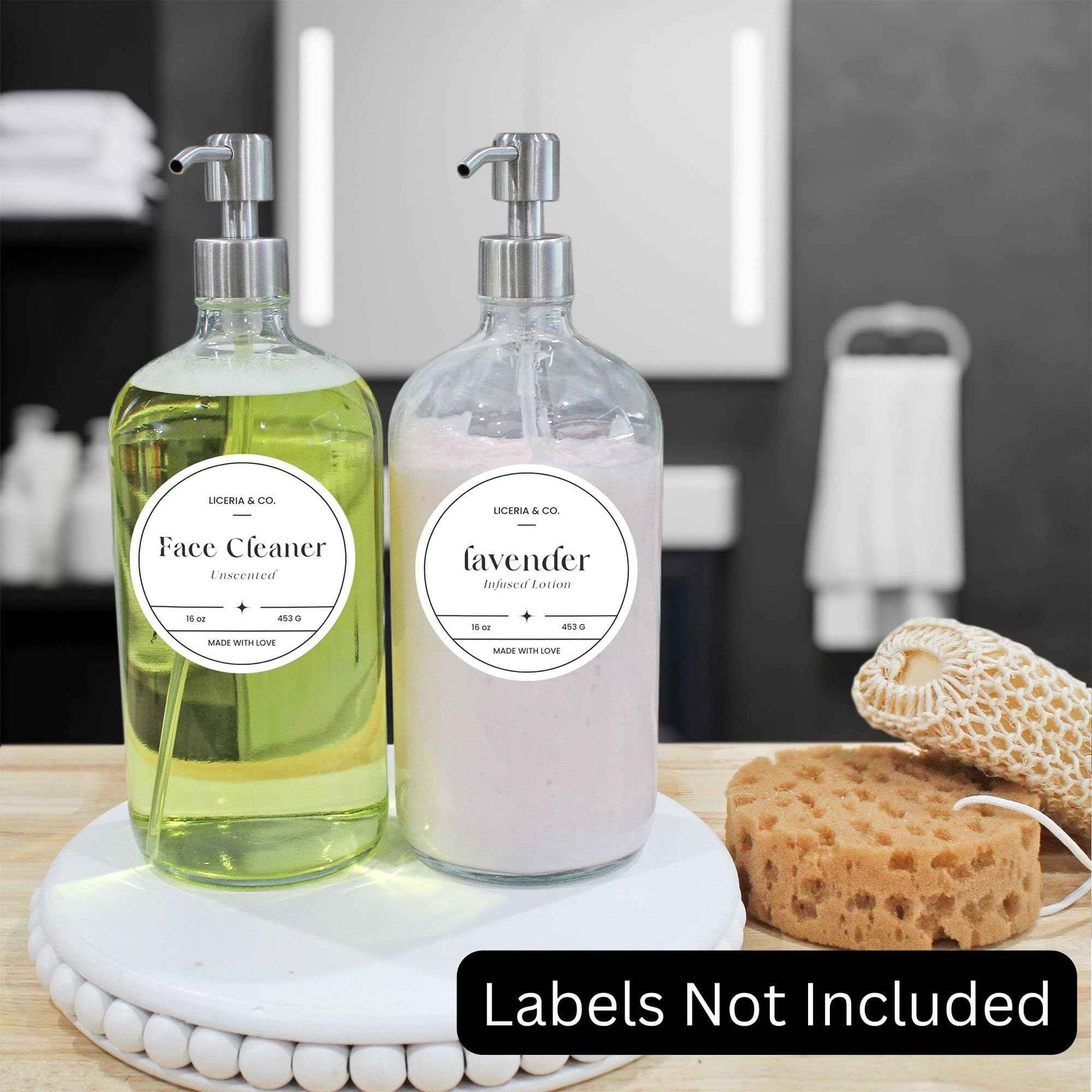 Cornucopia Brands 32oz Glass Pump Bottles w/Stainless Steel Pump (2-Pack, Clear); Economy Size Soap Dispenser for Massage Oils, Lotions, Liquid Soaps