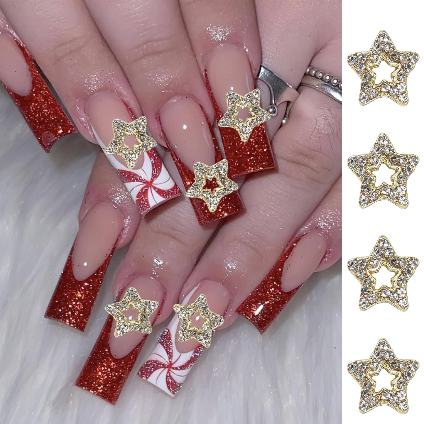 Alloy Star Nail Charms 3D Rhinestone Gold Nail Charms for Acrylic Nails, Star Shapes Crystal Gems Luxury Shiny Star Nail Diamond Nail Jewels for Women Girls DIY Manicure Nail Decorations 12pcs