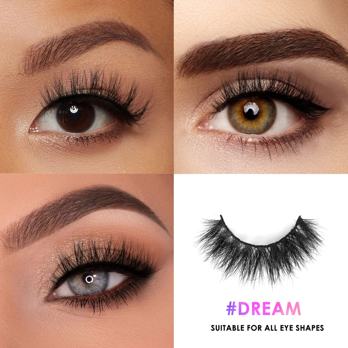 Barbiely 18MM Mink Eyelashes, 3 Pairs Cat Eyes Lashes, 3D Lashes Mink,Siberian Mink Fur False Eyelashes, Dramatic Round Look, 100% Handmade & Cruelty-Free Fluffy Volume Wispy Lashes(DREAM)