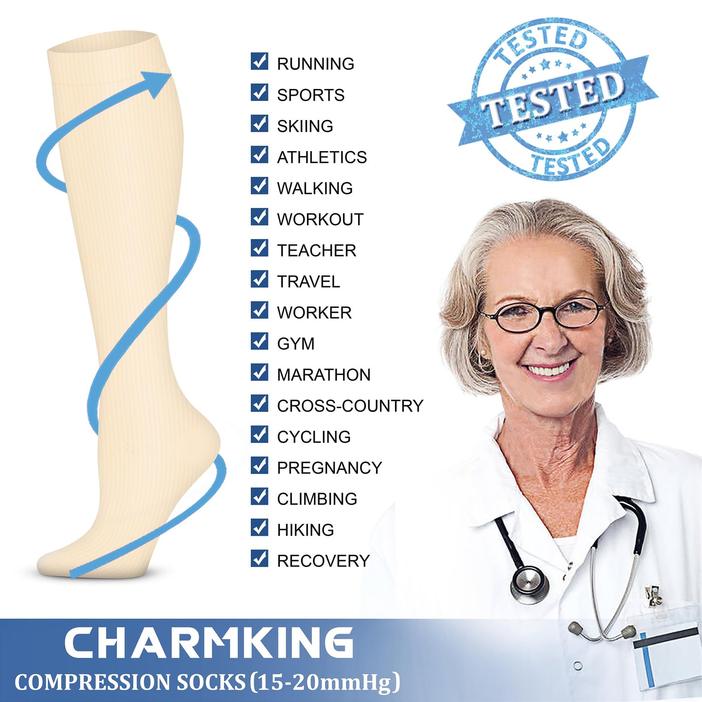 CHARMKING Compression Socks for Women & Men Circulation (3 Pairs) 15-20 mmHg is Best Athletic for Running, Flight Travel, Support, Cycling, Pregnant - Boost Performance, Durability (S/M, Multi 64)