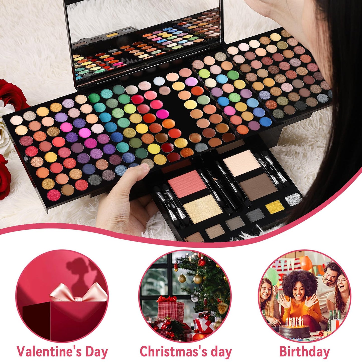 CHARMCODE 190 Colors Cosmetic Make up Palette Set Kit Combination with Eyeshadow Facial Blusher Eyebrow Powder Face Concealer Powder Eyeliner Pencil A Mirror All-in-One Makeup Gift Sets For Women