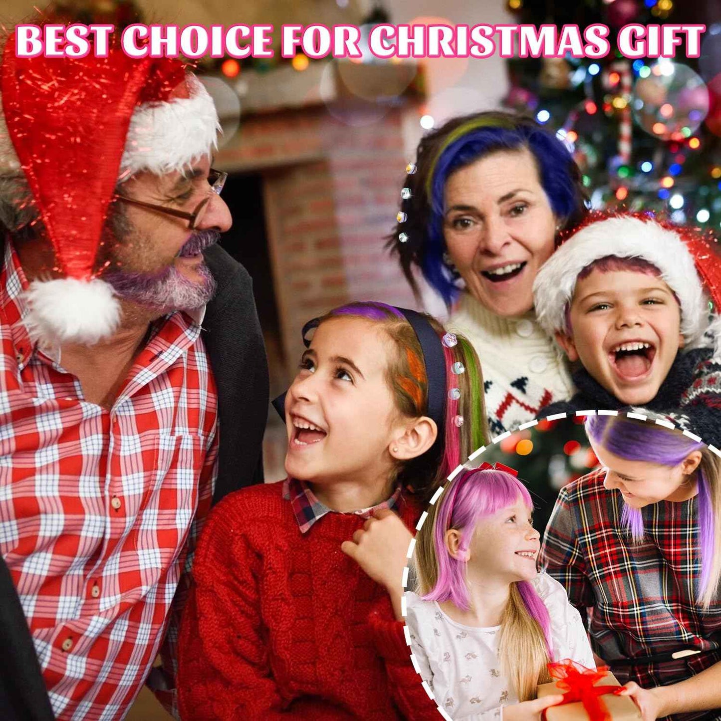 Temporary Hair Chalk with Hair Gem Stamper Kit, Hair Styling Tool with REUSABLE Shining Diamonds, Washable Hair Chalk Hair Color Dye for Girls, Toys Gifts for Girls 3 4 5 6 7-12