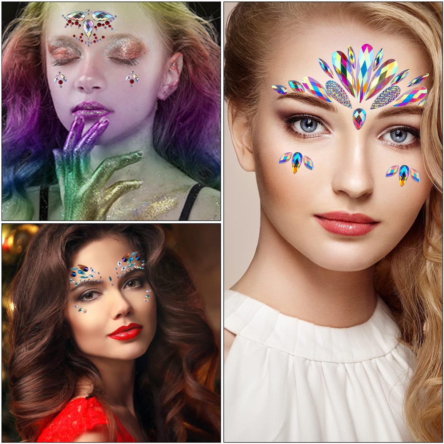 SIQUK 12 Sets Face Jewels Stick On Rhinestones Sticker Face Gems Face Crystals Self Adhesive Face Sticker Jewel Mermaid Face Jewel for Festival Rave Party