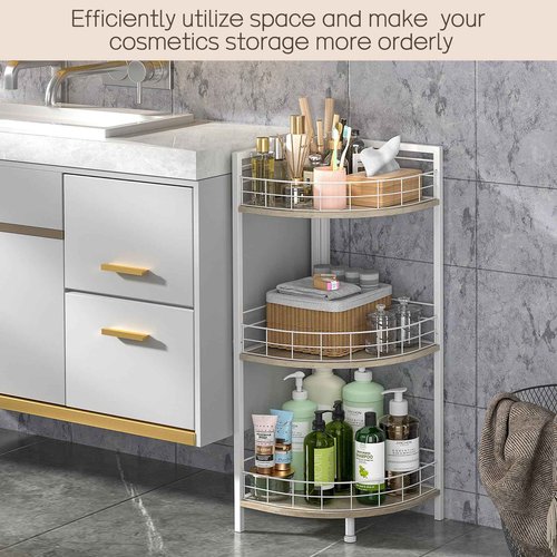 DAOUTIME Bathroom Standing Shelf, 3 Tier Free-Standing Shelf Units, Open Floor Shelves, Triangular Curved Corner Shelf Stand for Small Space, Ideal for Bathroom,Kitchen,Vanity Storage and Organizer