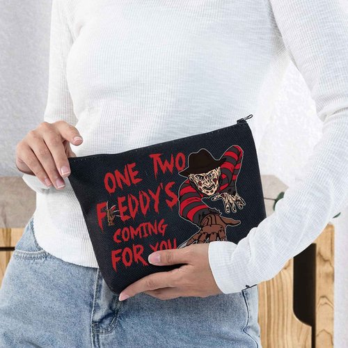 BWWKTOP Night Stalker Cosmetic Makeup Bag Horror Killer Inspired Gifts One Two Coming For You Zipper Bag Halloween Party Merch (One Two Freddy)