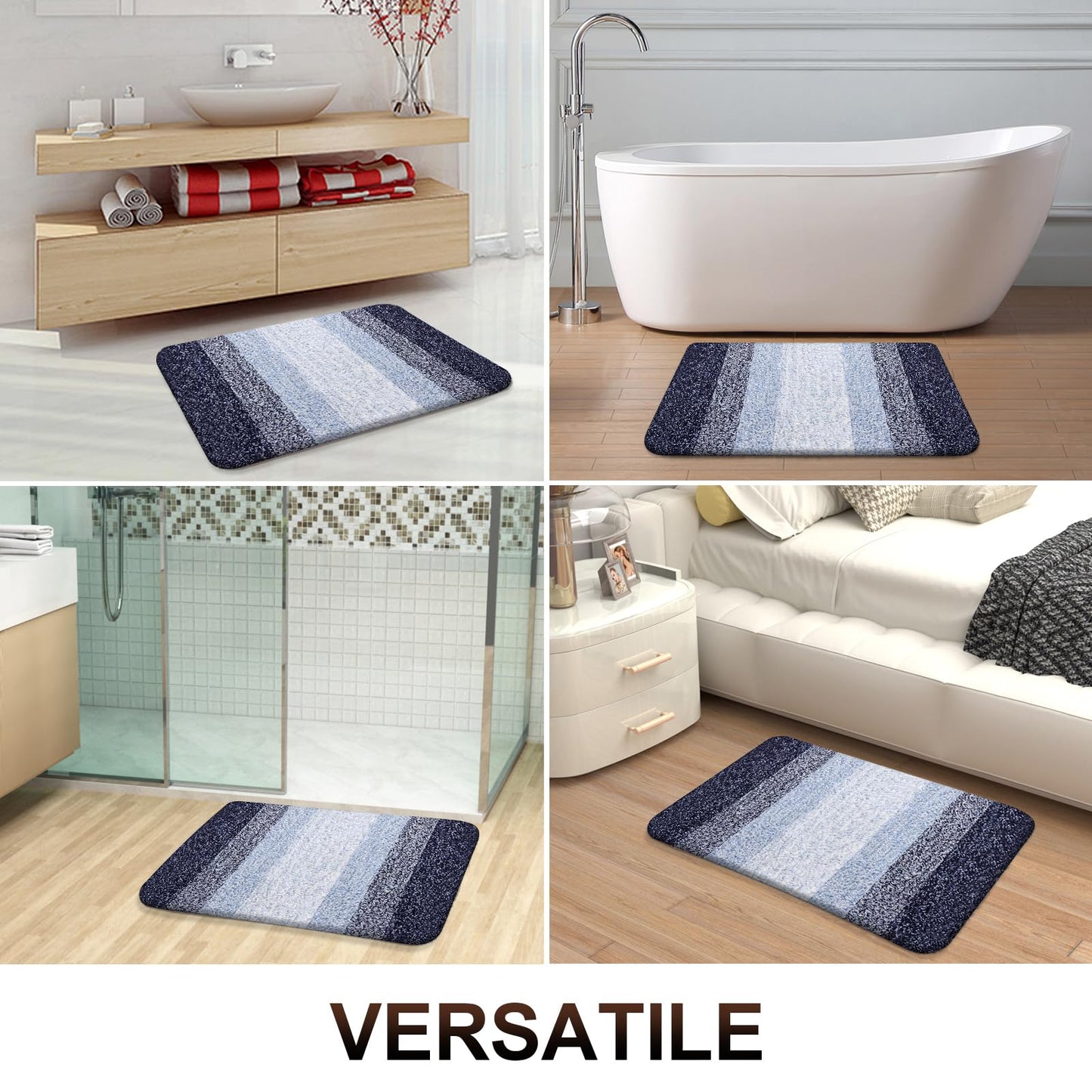 OLANLY Bathroom Rug Mat 24x16, Extra Soft and Absorbent Microfiber Bath Rugs, Non-Slip Plush Shaggy Bath Carpet, Machine Wash Dry, Bath Mats for Bathroom Floor, Tub and Shower, Navy Blue