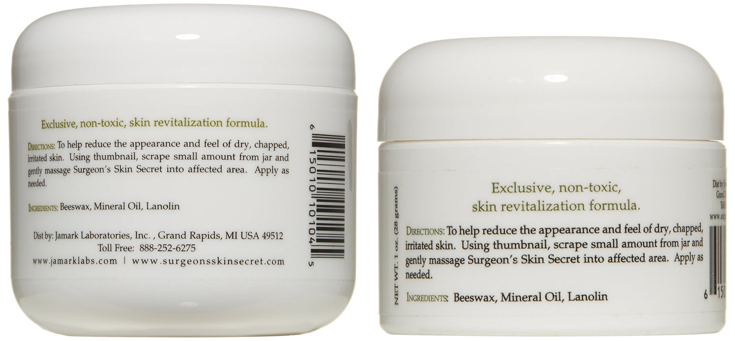 Surgeon's Skin Secret Beeswax Moisturizer 4oz. & 1oz. Jar (Combo Pack) - Unscented