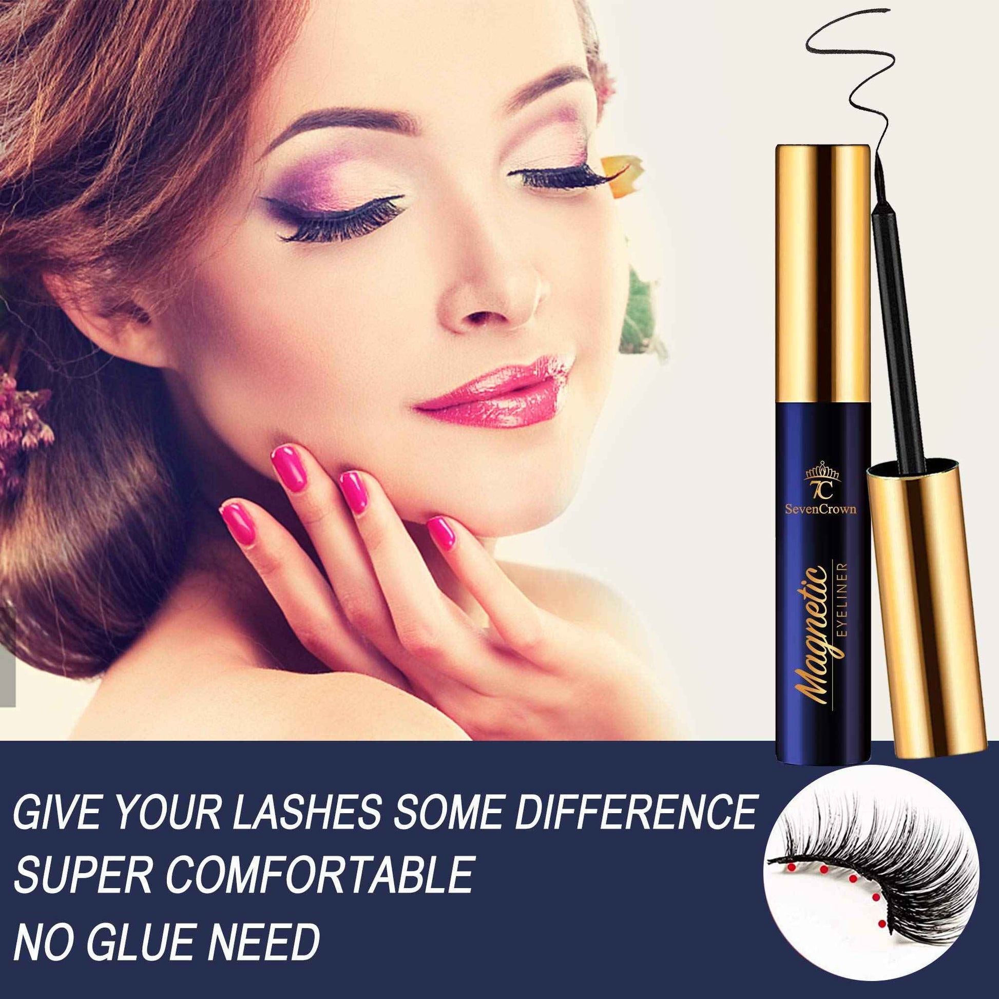7C SevenCrown Magnetic Eyelashes with Eyeliner Kit - Magnetic Lashes Natural Looking,Upgraded Long Lasting,10 Pairs 3D Reusable 5 Magnet False Eyelashes with Applicator, Easy to Apply.