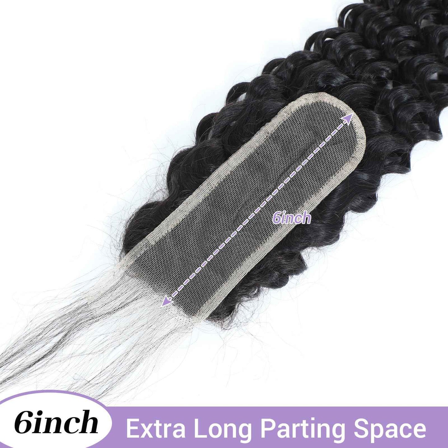 DSEKCAIN 2x6 HD Lace Closure Deep Wave Human Hair Deep Curly Transparent Lace Closure 2x6 Long Middle Part 100% Raw Virgin Human Hair Natural Black 1B Color 14 Inch 150% Density