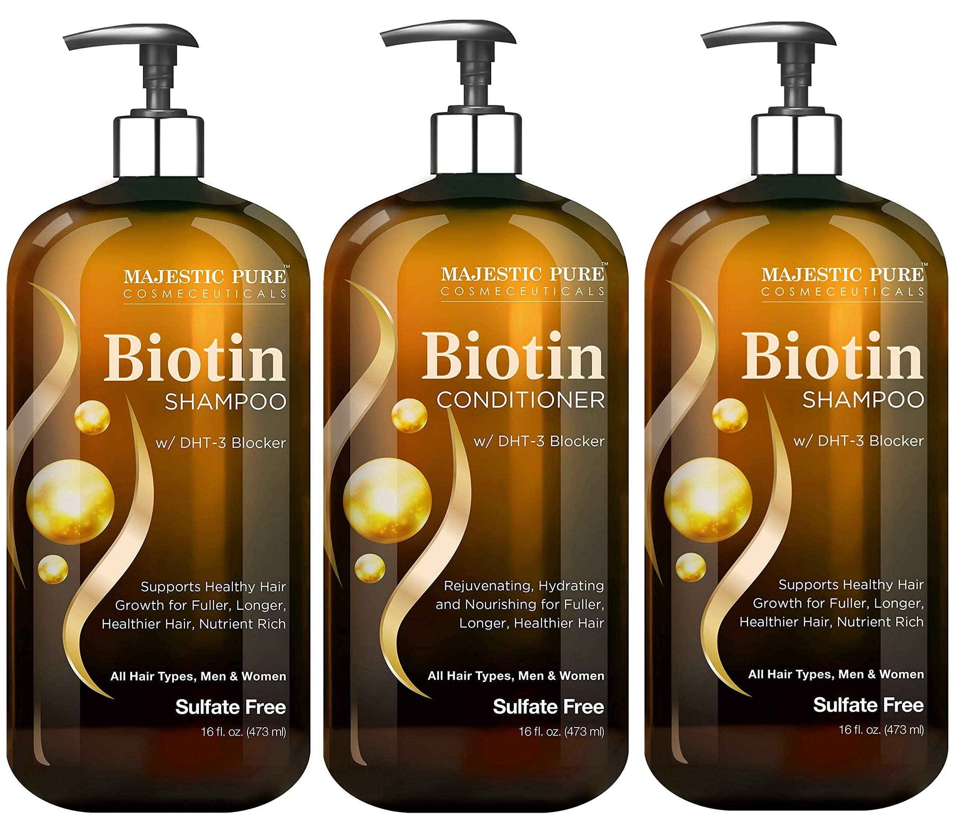 Majestic Pure Biotin with DHT Blocker Complex Shampoo and Conditioner Set (16 oz each) and Biotin Shampoo (16 oz) Bundle