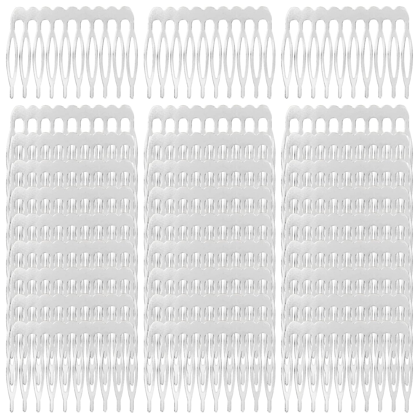 Cinaci 30pcs DIY Plain Blank Craft Silver Metal Hair Side Combs Slides with 10 Teeth Wedding Bridal Veil Combs Headpieces French Twist Bun Hair Clips for Women Flower Girls Brides (Silver-30 Pack)