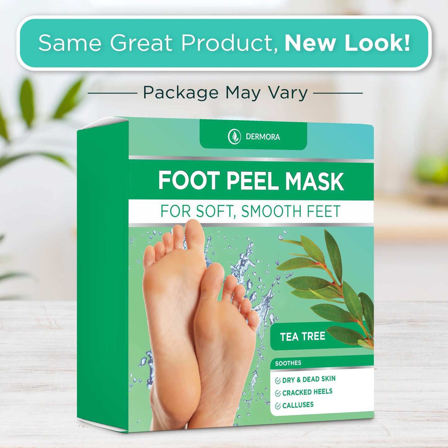 DERMORA Foot Peel Mask - 2 Pack of Regular Size Skin Exfoliating Foot Masks for Dry, Cracked Feet, Callus, Dead Skin Remover - Feet Peeling Mask for baby soft feet, Tea Tree Scent