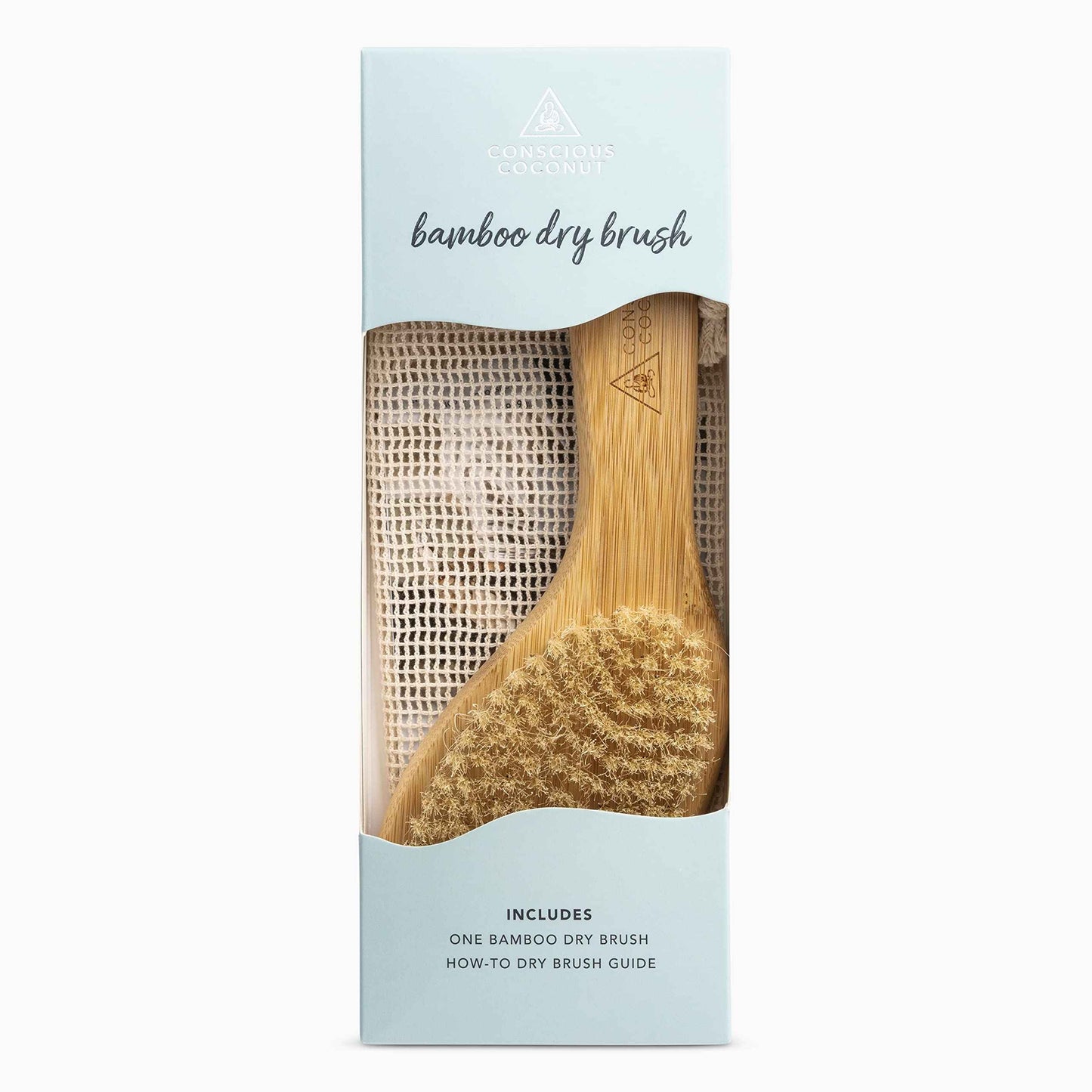 Dry Brush - Sustainable Bamboo Body Scrub Brush with Travel Bag and How-to Dry Brush Guide for Skin Care, Great Gift for Self Care, Exfoliating, Cellulite, Dry Skin - Conscious Coconut