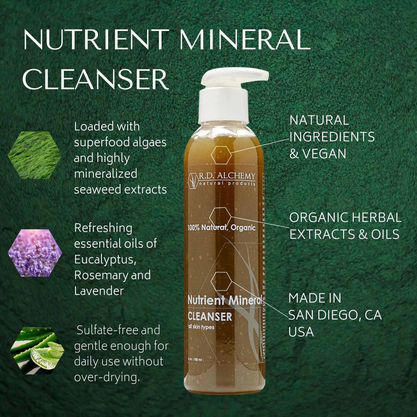 RD Alchemy - Natural & Organic Nutrient Mineral Cleanser to Nourish & Renew Stressed, Congested & Malnourished Skin. Contains Chlorella, Spirulina, Noni Fruit, & Kelp.