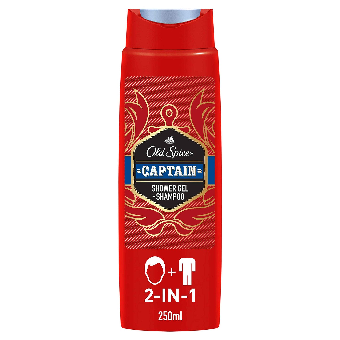 Old Spice Captain Shower Gel and Shampoo for Men (6 x 250 ml), 2-in-1 Shower Gel + Shampoo, with Male Long-Lasting Fragrance, Pack of 6 (1 Pack)