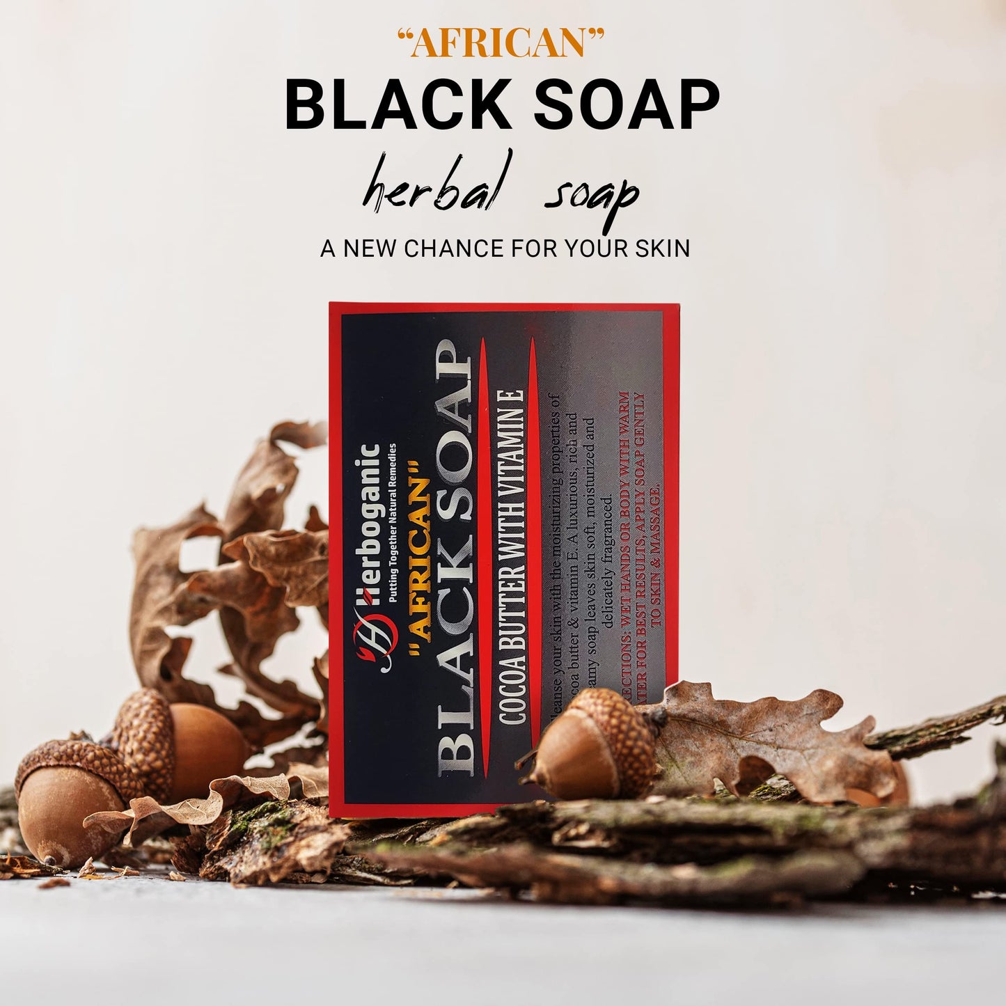 HERBOGANIC Black Soap with Cocoa Butter and Vitamin E | Natural Bar Soap for Face and Body | Relaxing and Nourishing | Gentle for Men and Women | 5 Oz (Pack of 3)…